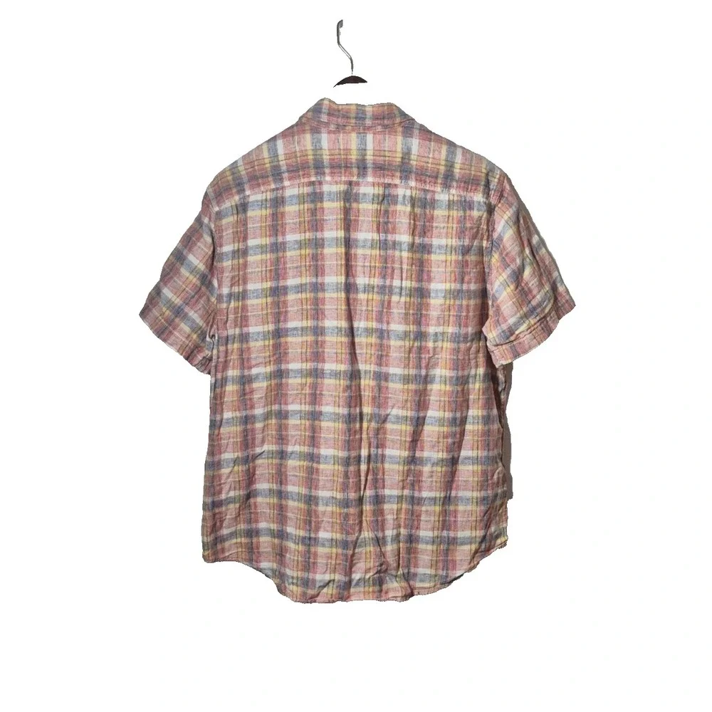 Levi's Shirt Mens Large‎ Red Plaid Cotton Linen Blend Short Sleeve Button Up